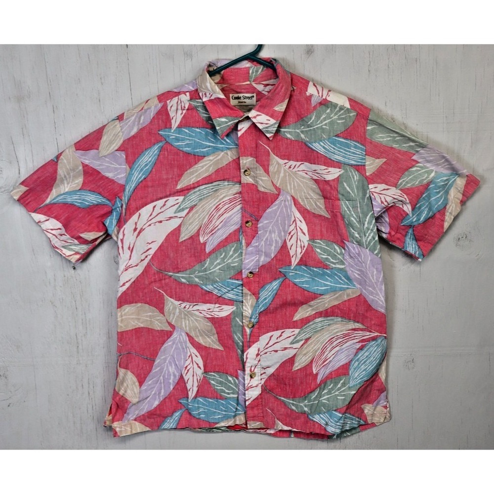 Mens Cooke Street Honolulu Hawaiian Shirt Button Front Size L Floral Red Vintage